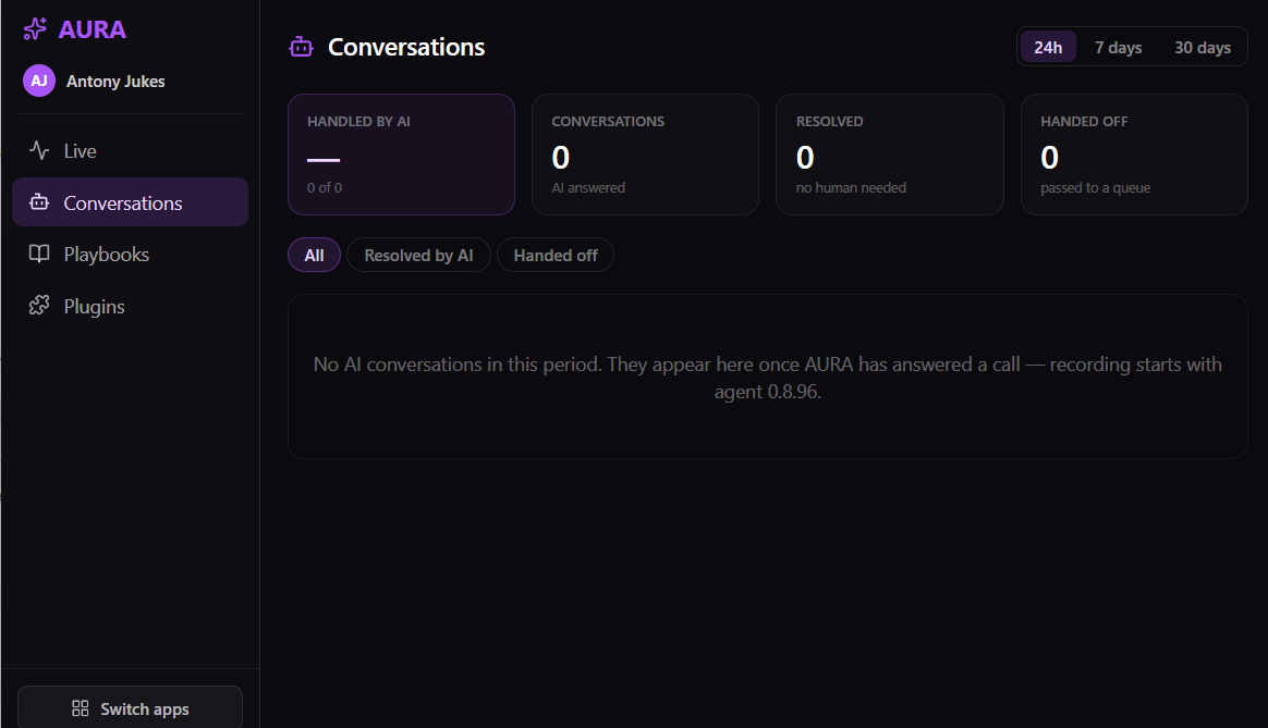 AURA dashboard